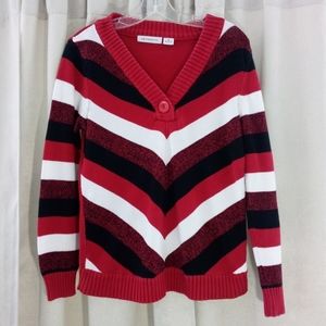 Liz Claiborne Striped Sweater Red, White, and Black Size M